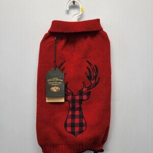 Telluride Red Dog Sweater with Plaid Moose Design – Size Large (Fits M)